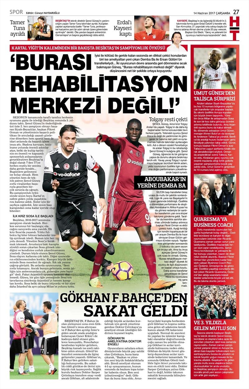 14 Haziran 2017 | İşte gazetelerin Beşiktaş manşetleri - Görsel 3