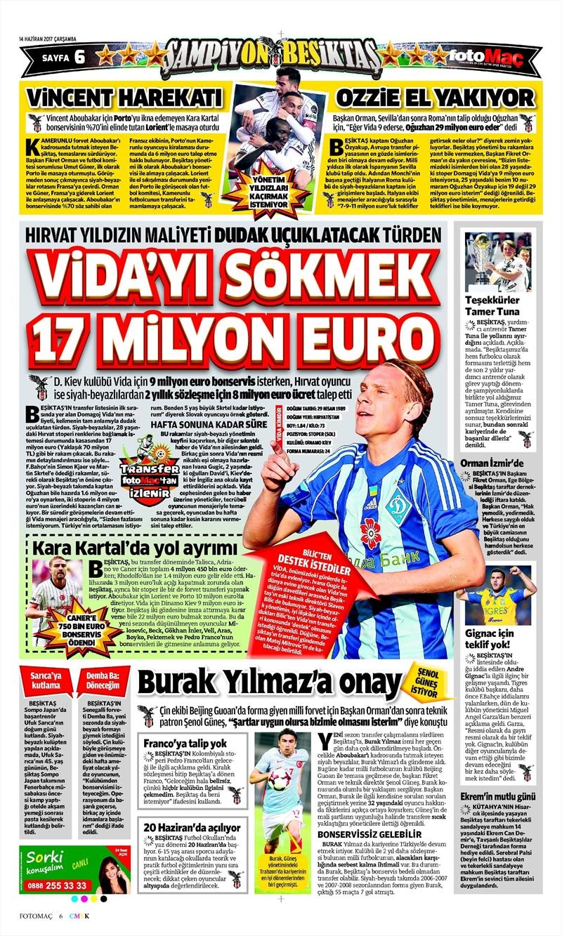 14 Haziran 2017 | İşte gazetelerin Beşiktaş manşetleri - Görsel 6