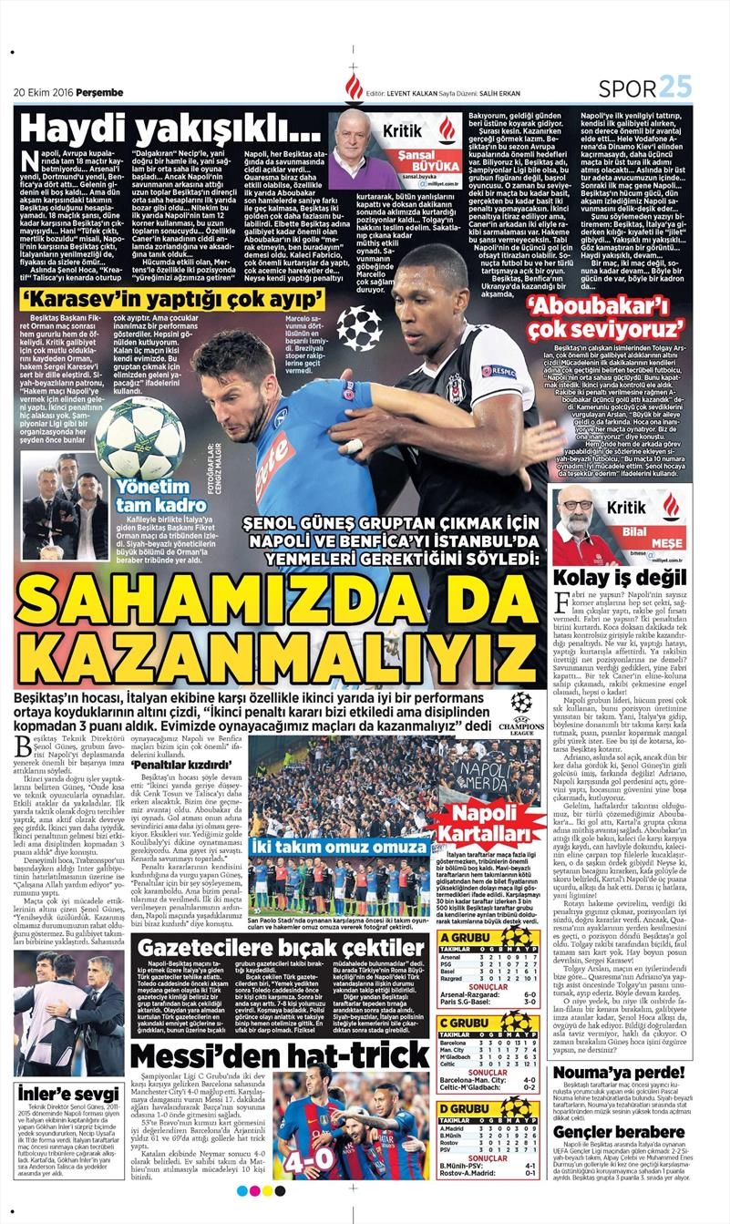 20 Ekim 016 | Gazetelerin Beşiktaş Sayfaları - Görsel 19