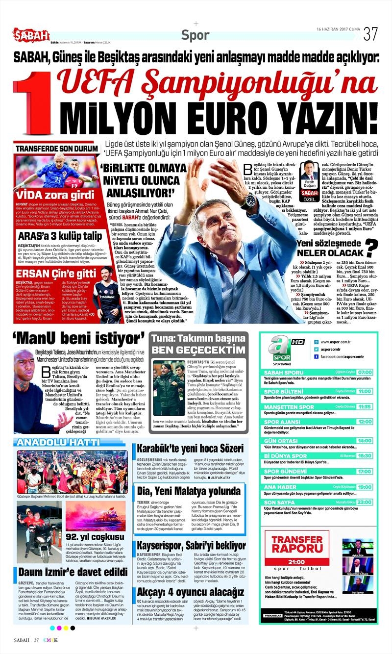 16 Haziran 2017 | İşte gazetelerin Beşiktaş manşetleri - Görsel 10