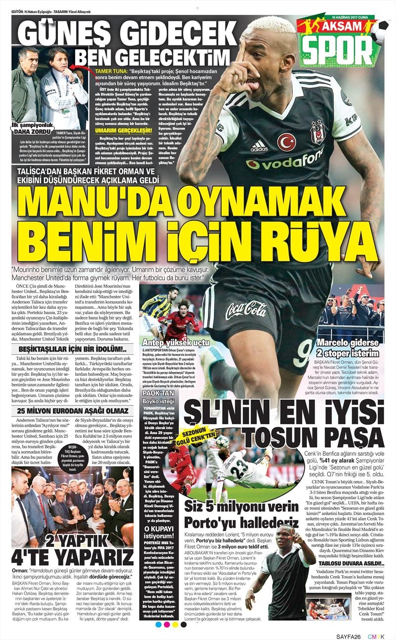 16 Haziran 2017 | İşte gazetelerin Beşiktaş manşetleri - Görsel 5