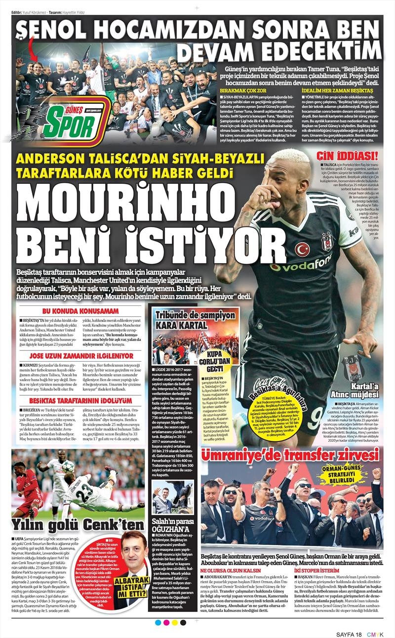 16 Haziran 2017 | İşte gazetelerin Beşiktaş manşetleri - Görsel 6