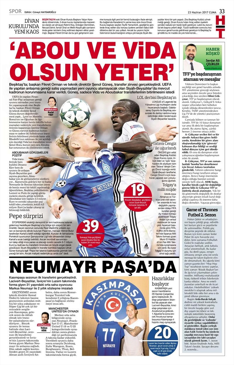 23 Haziran 2017 | Gazetelerin Beşiktaş Manşetleri - Görsel 6