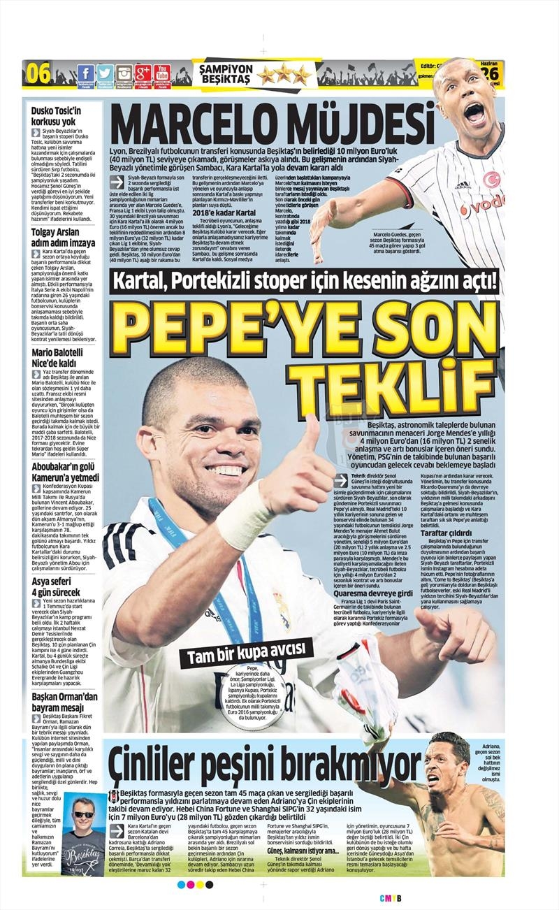 26 Haziran 2017 | İşte gazetelerin Beşiktaş manşetleri - Görsel 5