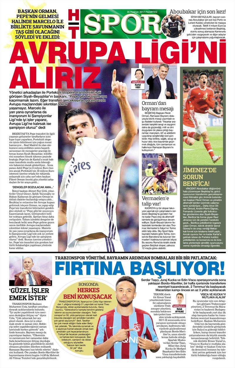 26 Haziran 2017 | İşte gazetelerin Beşiktaş manşetleri - Görsel 6