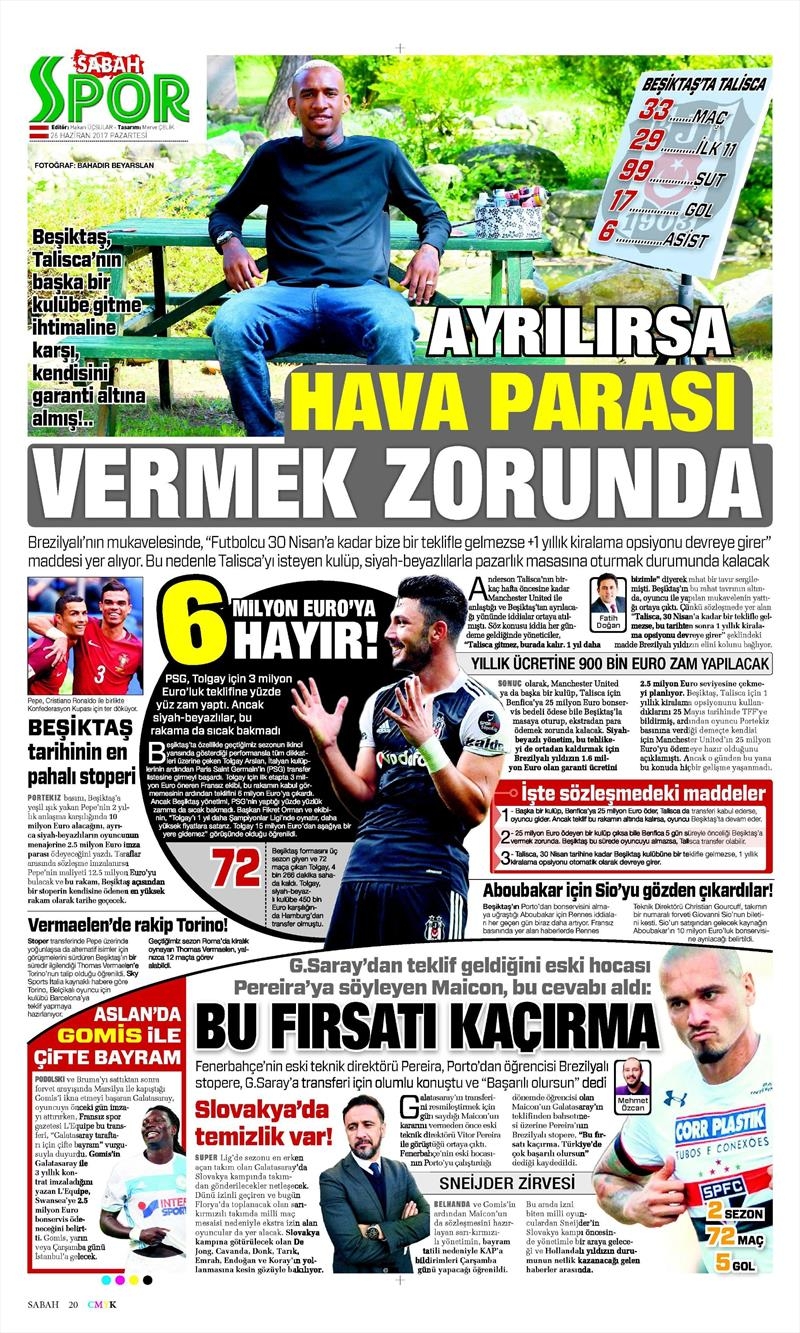 26 Haziran 2017 | İşte gazetelerin Beşiktaş manşetleri - Görsel 9