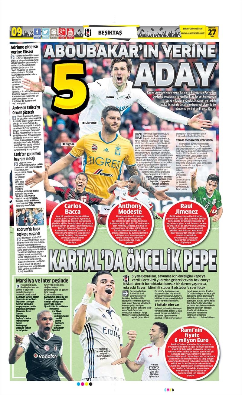 27 Haziran 2017 | İşte gazetelerin Beşiktaş manşetleri - Görsel 5