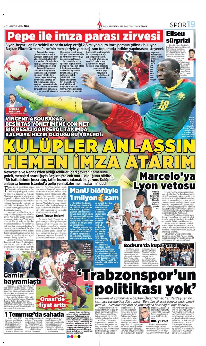 27 Haziran 2017 | İşte gazetelerin Beşiktaş manşetleri - Görsel 9