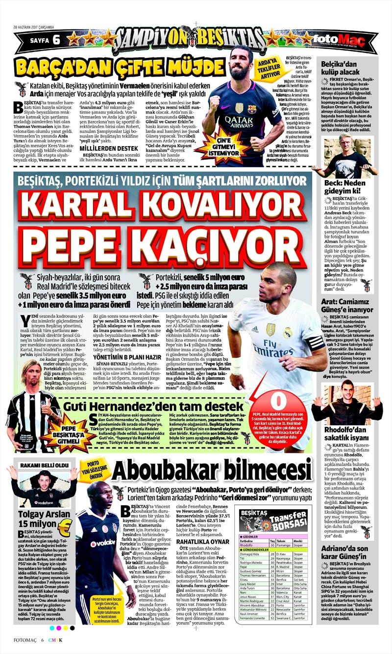 28 Haziran 2017 | İşte gazetelerin Beşiktaş manşetleri - Görsel 5