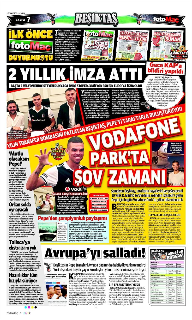 05 Temmuz 2017 | Gazetelerin Beşiktaş Manşetleri - Görsel 6