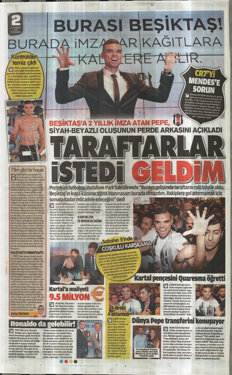 06 Temmuz 2017 | Gazetelerin Beşiktaş Manşetleri - Görsel 2