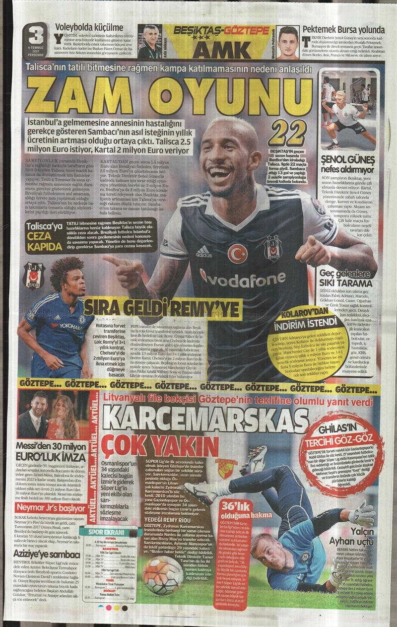 06 Temmuz 2017 | Gazetelerin Beşiktaş Manşetleri - Görsel 3
