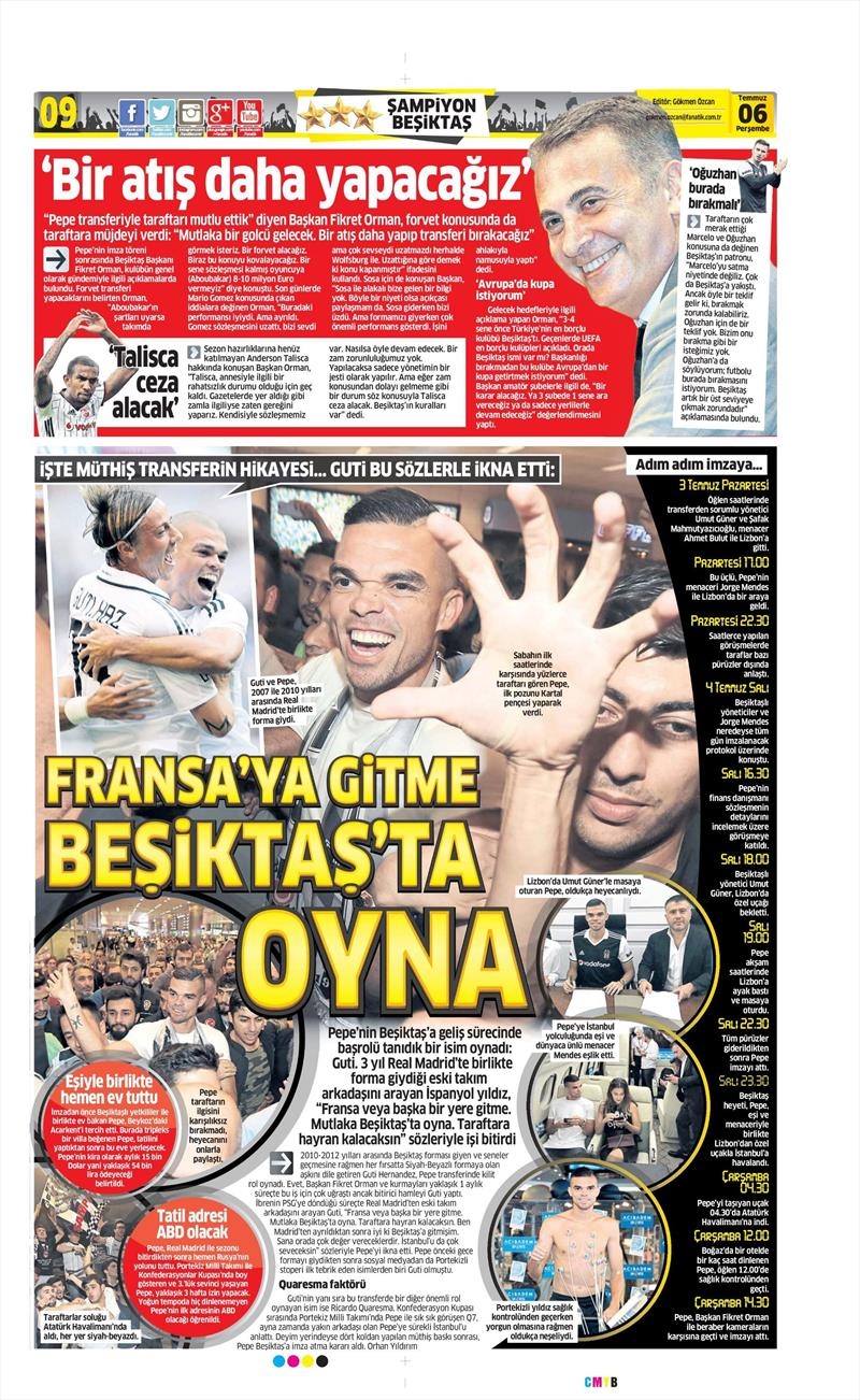 06 Temmuz 2017 | Gazetelerin Beşiktaş Manşetleri - Görsel 5
