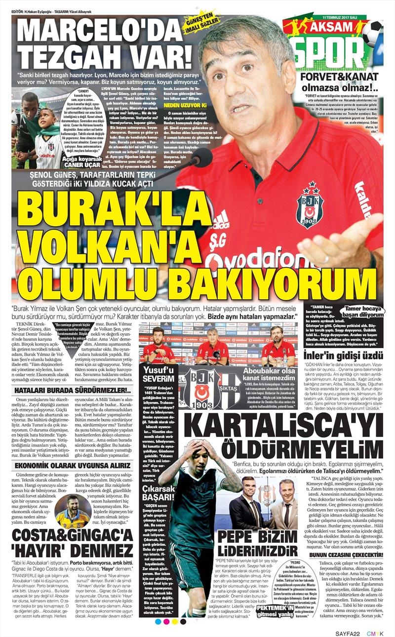 11 Temmuz 2017 | İşte gazetelerin Beşiktaş manşetleri - Görsel 1