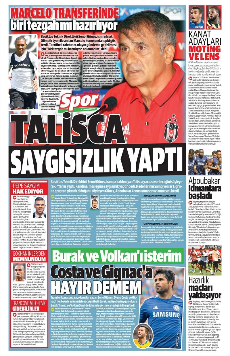 11 Temmuz 2017 | İşte gazetelerin Beşiktaş manşetleri - Görsel 18