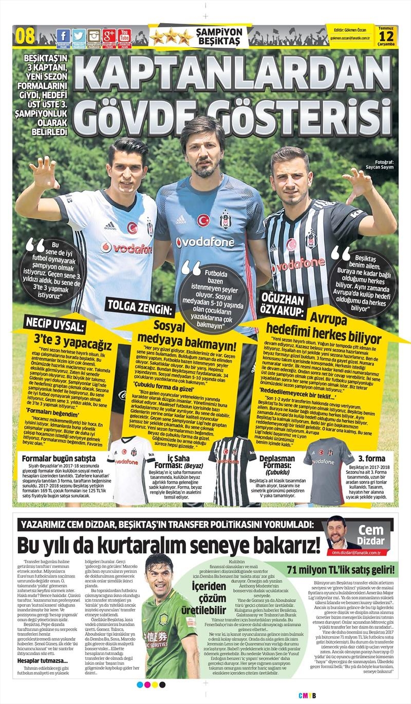 12 Temmuz 2017 | İşte gazetelerin Beşiktaş manşetleri - Görsel 1