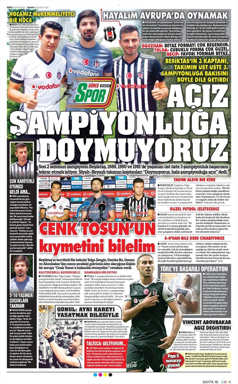 12 Temmuz 2017 | İşte gazetelerin Beşiktaş manşetleri - Görsel 3