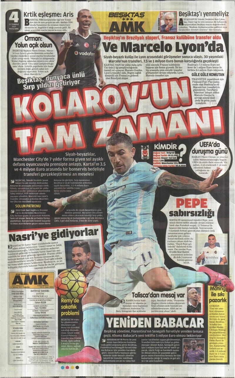 13 Temmuz 2017 | İşte gazetelerin Beşiktaş manşetleri - Görsel 1