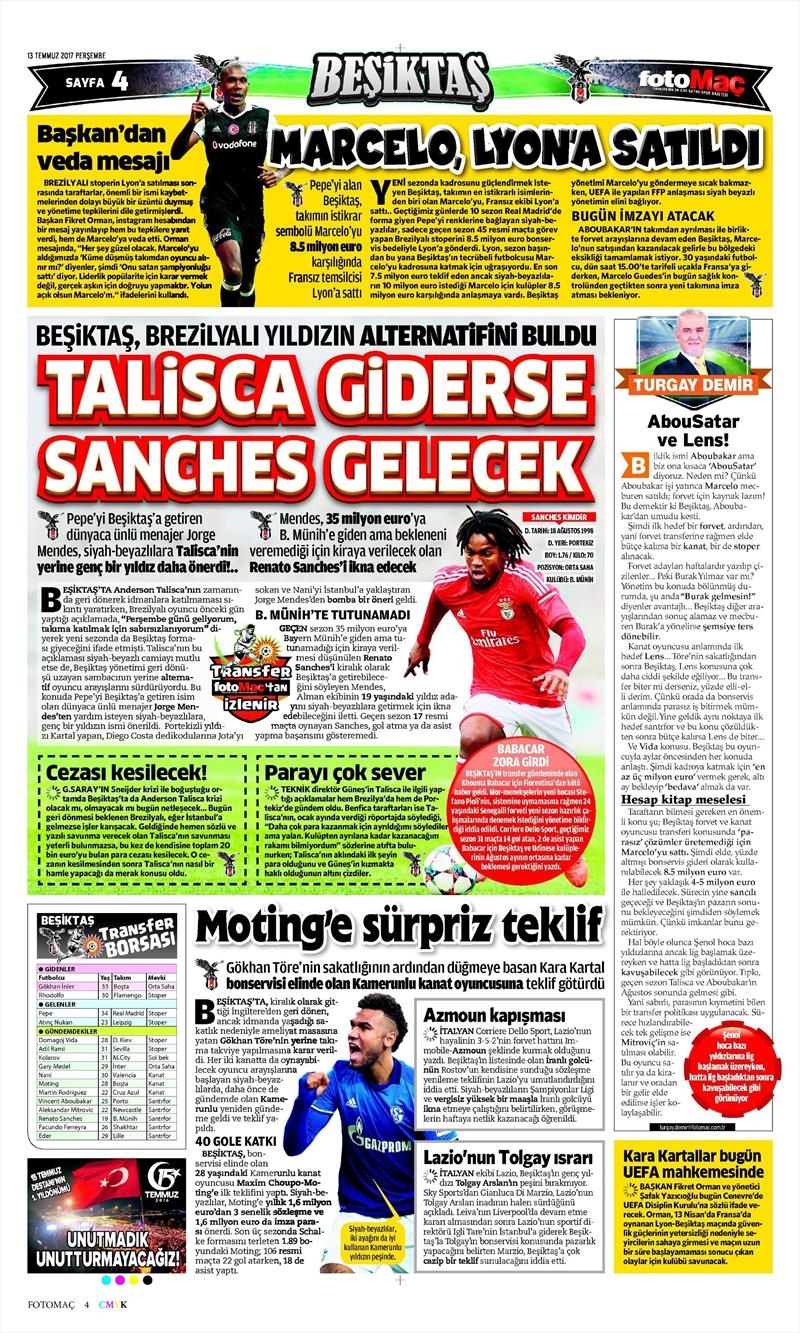 13 Temmuz 2017 | İşte gazetelerin Beşiktaş manşetleri - Görsel 8