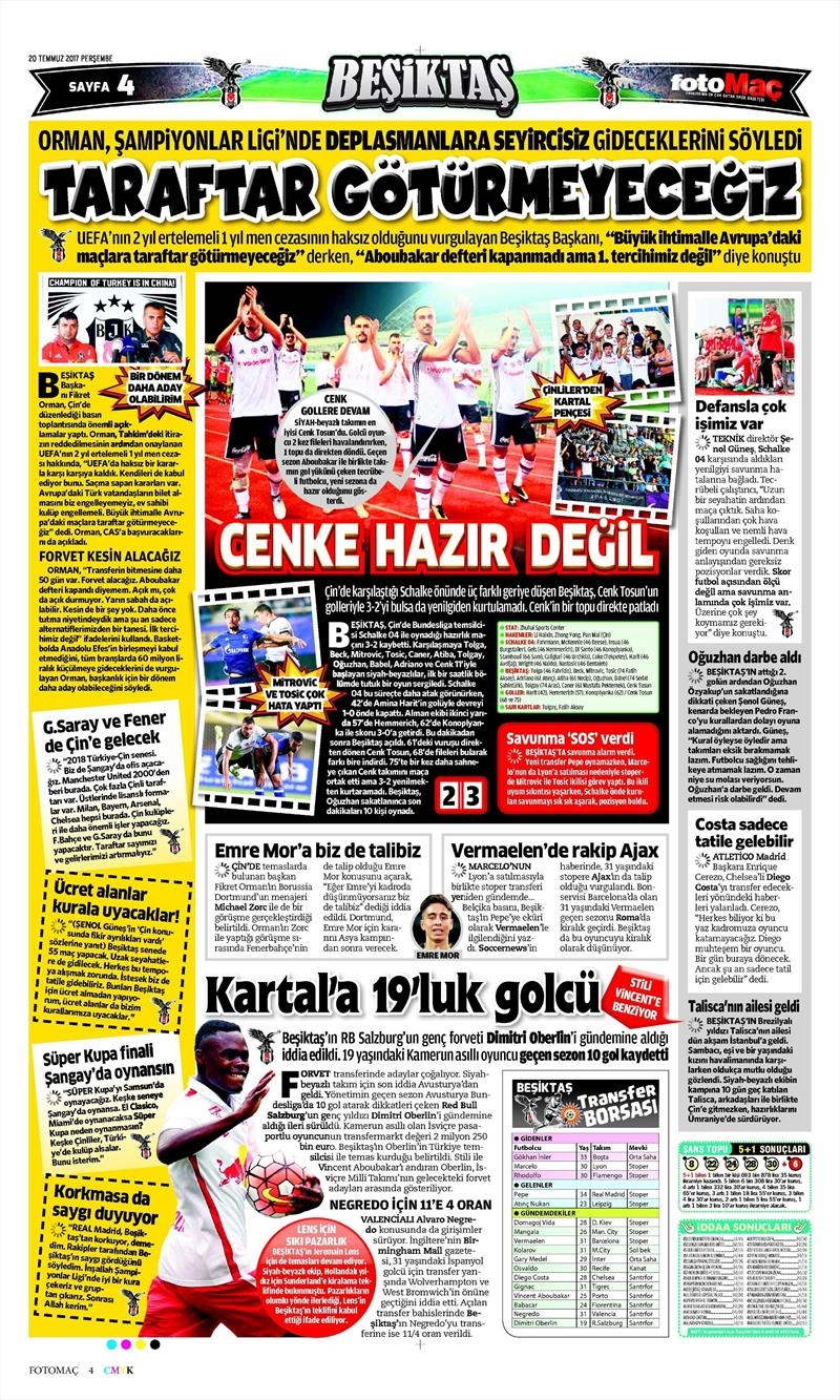 20 Temmuz 2017 | Gazetelerin Beşiktaş Manşetleri - Görsel 6