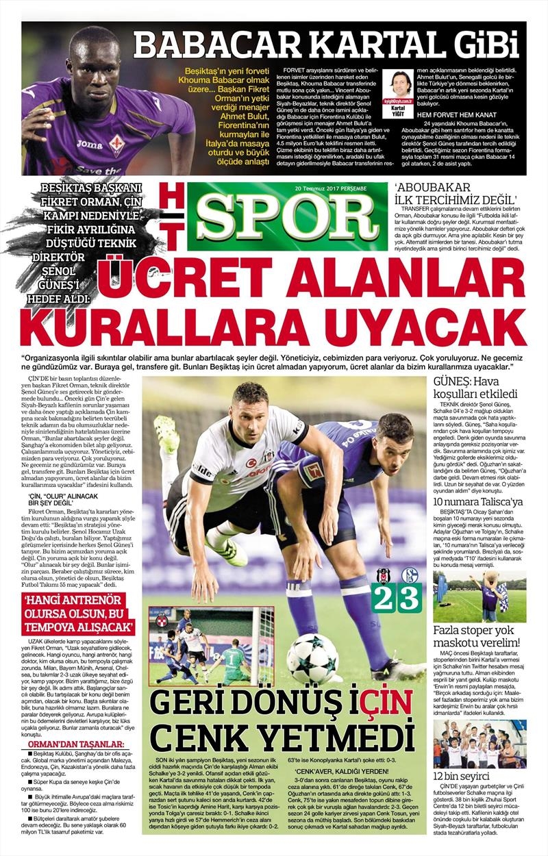 20 Temmuz 2017 | Gazetelerin Beşiktaş Manşetleri - Görsel 7