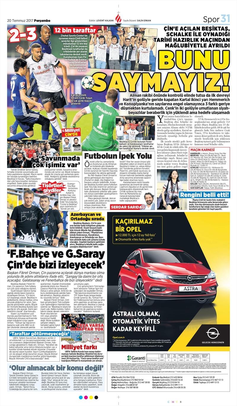 20 Temmuz 2017 | Gazetelerin Beşiktaş Manşetleri - Görsel 9