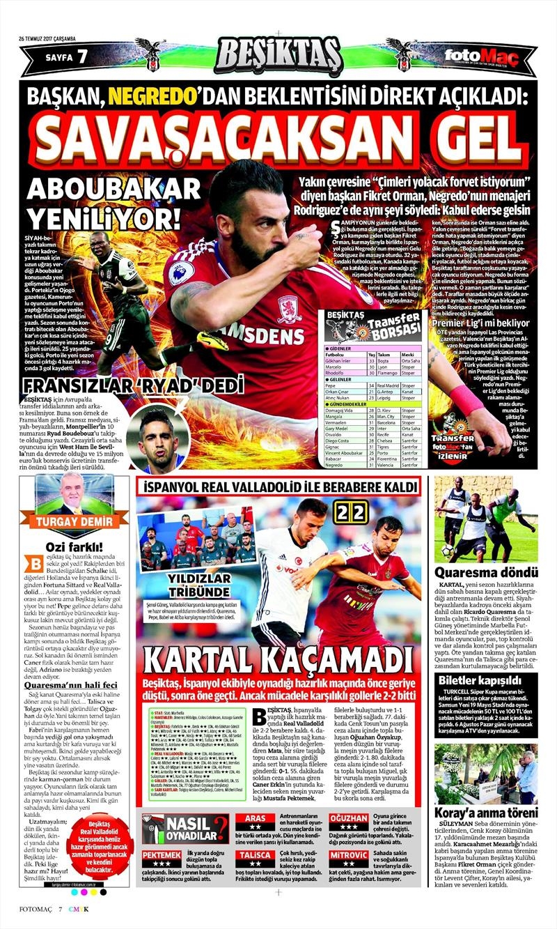 26 Temmuz 2017 | İşte gazetelerin Beşiktaş manşetleri - Görsel 2