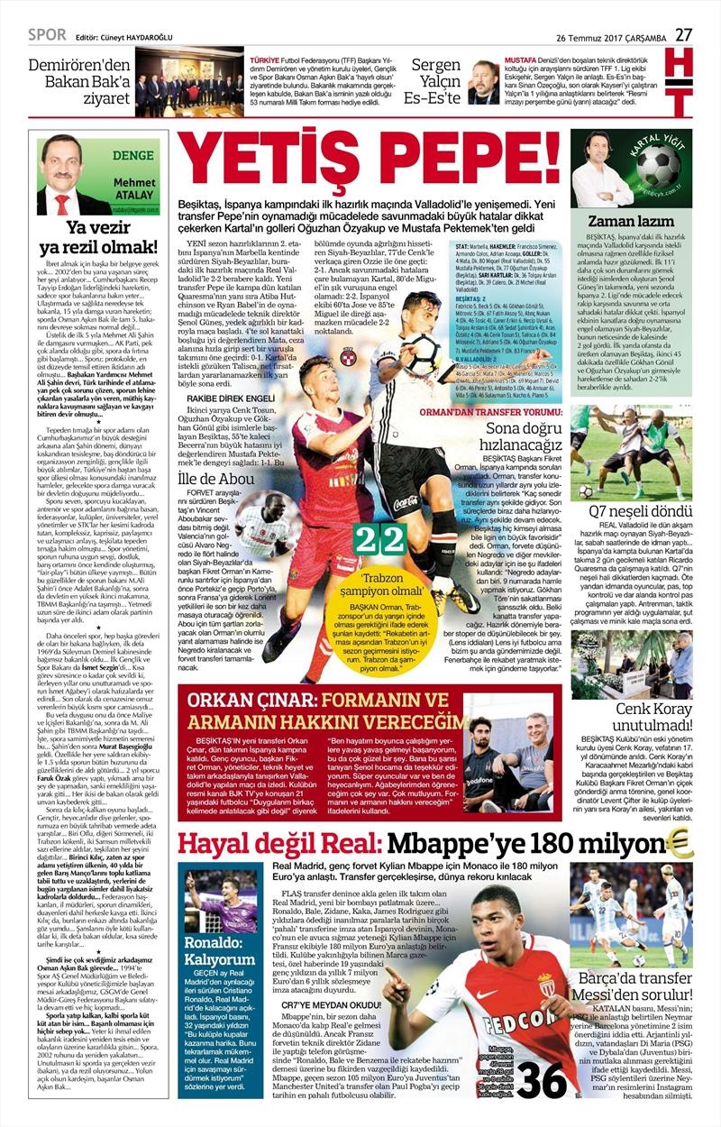 26 Temmuz 2017 | İşte gazetelerin Beşiktaş manşetleri - Görsel 6