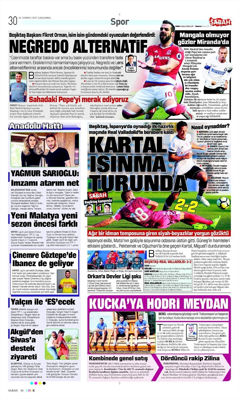 26 Temmuz 2017 | İşte gazetelerin Beşiktaş manşetleri - Görsel 7
