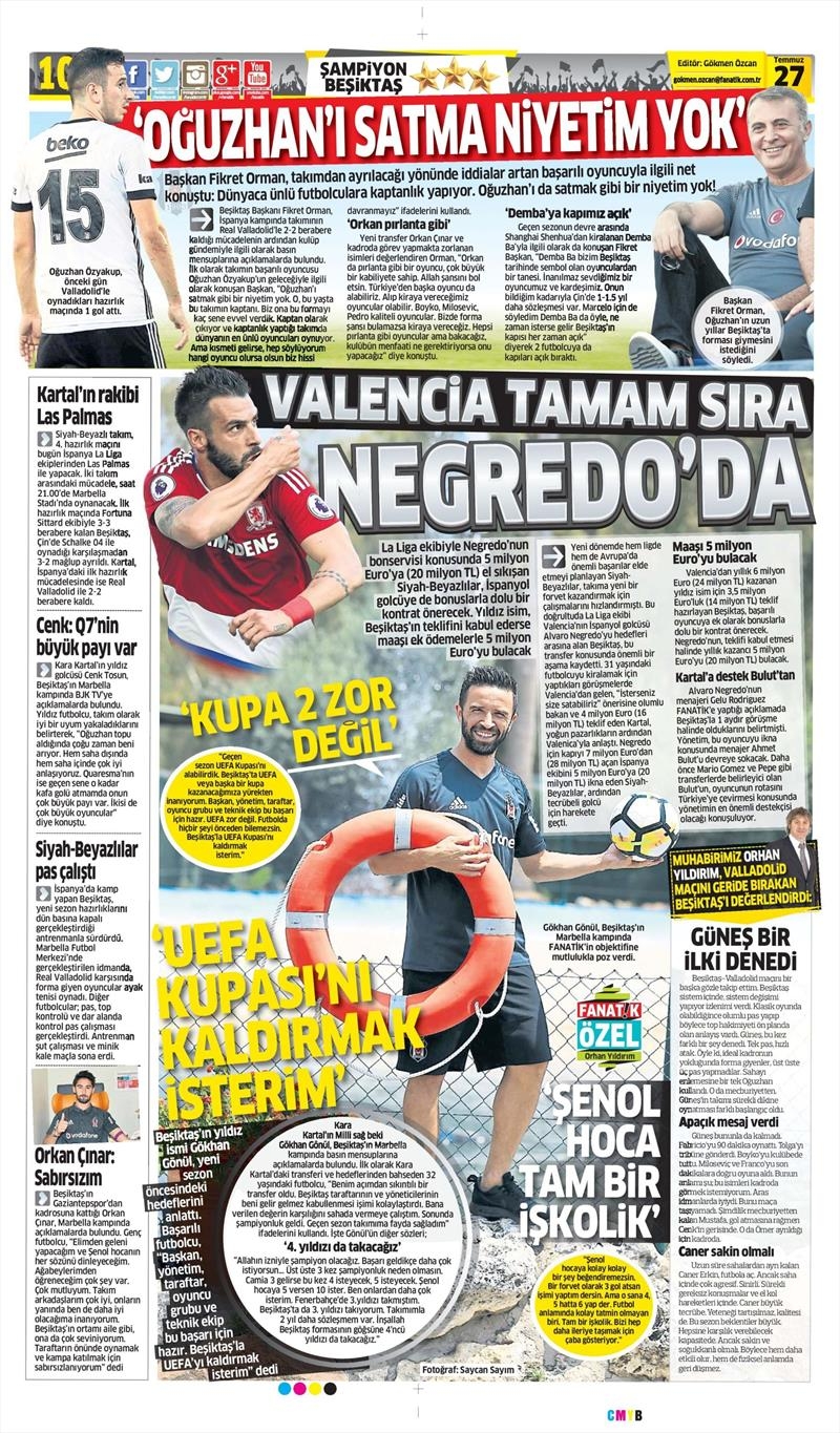 27 Temmuz 2017 | İşte gazetelerin Beşiktaş manşetleri - Görsel 2