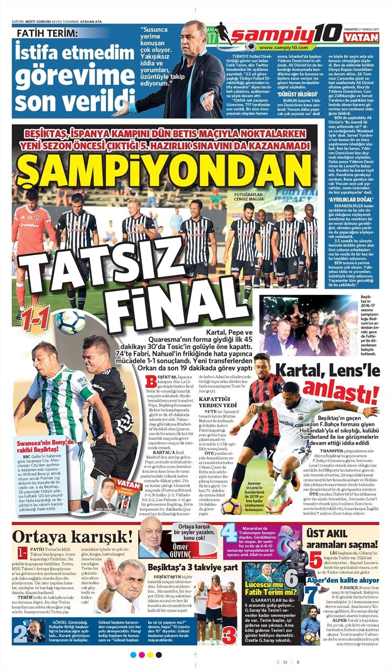 31 Temmuz 2017 | Gazetelerin Beşiktaş Manşetleri - Görsel 10