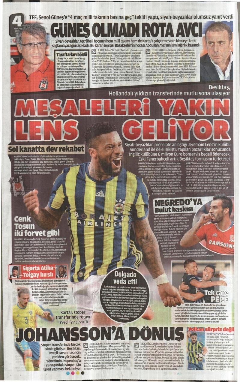 01 Ağustos 2017 | Gazetelerin Beşiktaş Manşetleri - Görsel 2