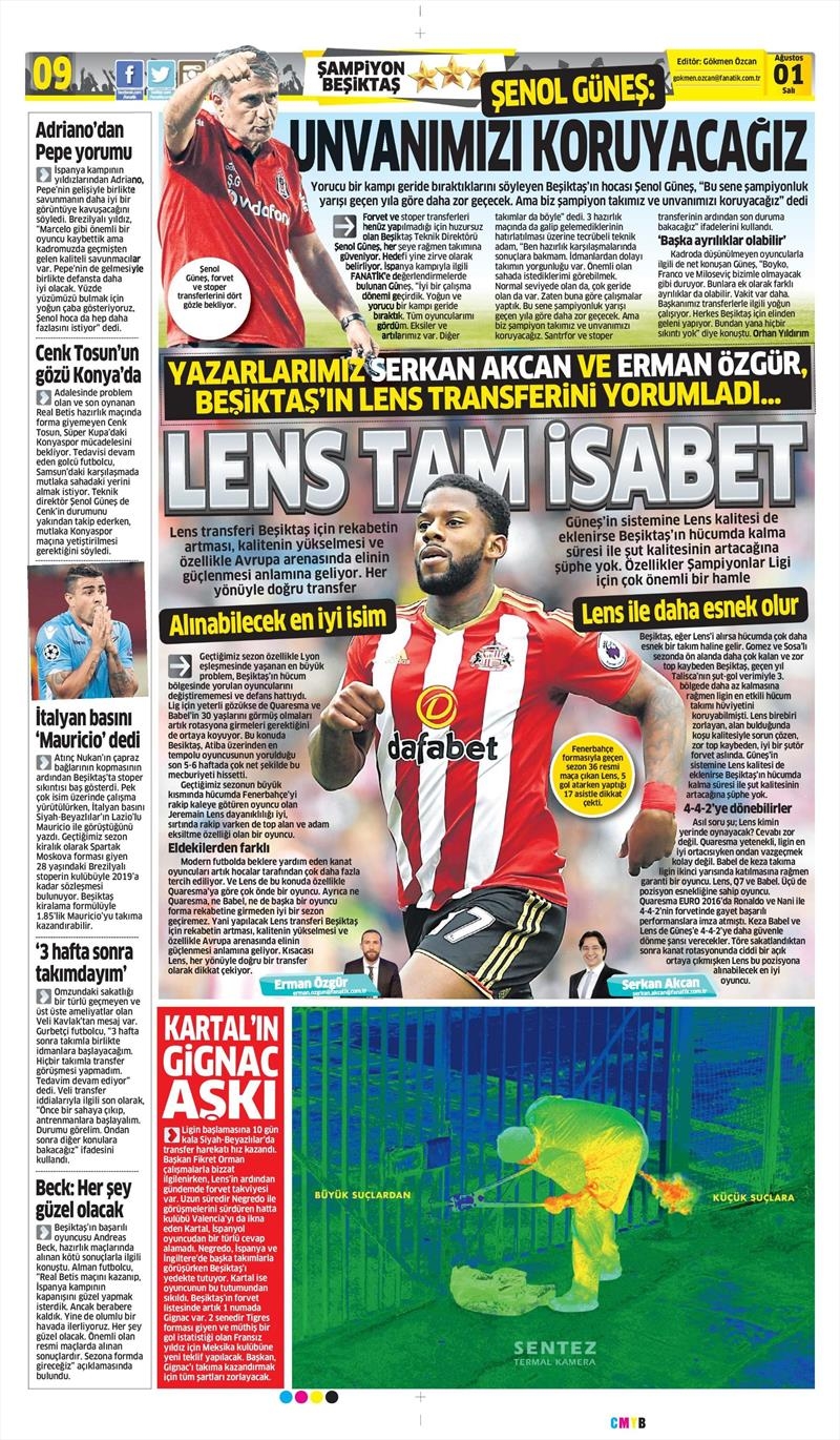 01 Ağustos 2017 | Gazetelerin Beşiktaş Manşetleri - Görsel 6