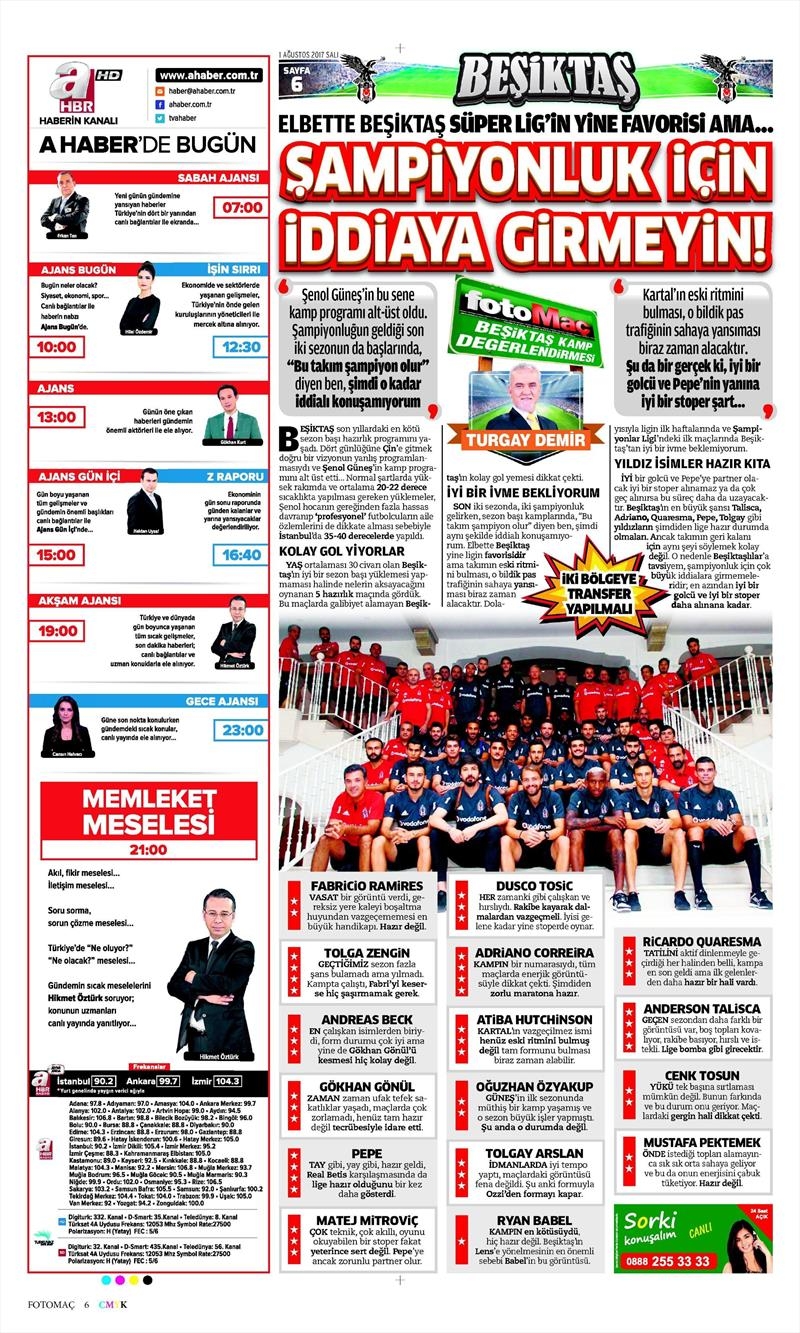 01 Ağustos 2017 | Gazetelerin Beşiktaş Manşetleri - Görsel 7