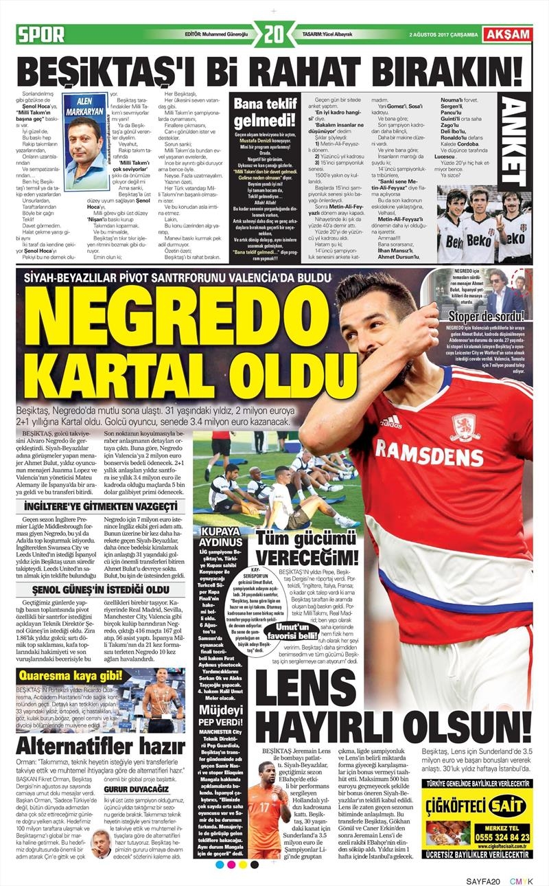 02 Ağustos 2017 | Gazetelerin Beşiktaş Manşetleri - Görsel 2