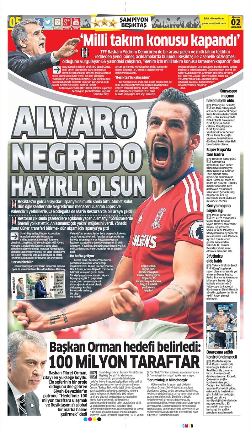 02 Ağustos 2017 | Gazetelerin Beşiktaş Manşetleri - Görsel 5