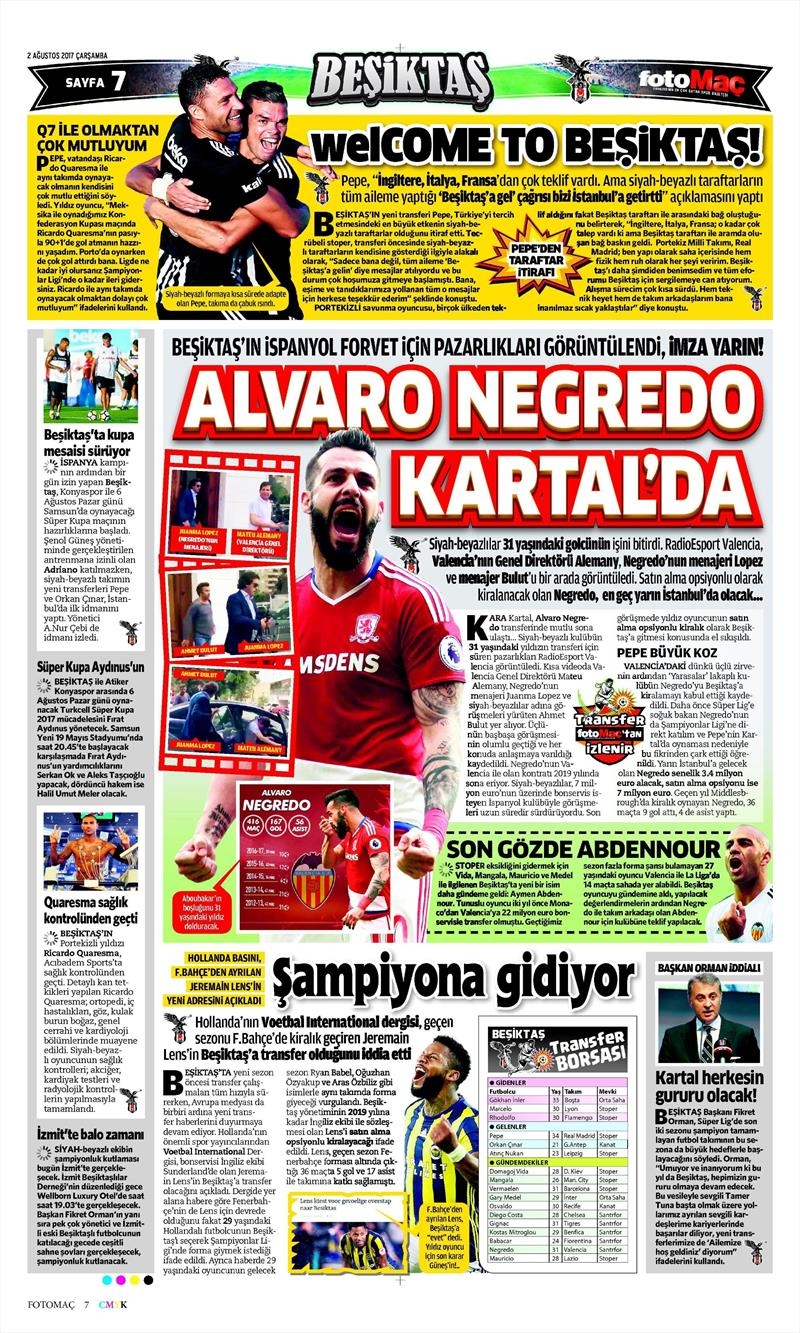 02 Ağustos 2017 | Gazetelerin Beşiktaş Manşetleri - Görsel 6