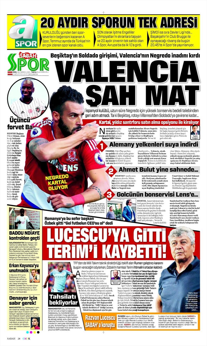 02 Ağustos 2017 | Gazetelerin Beşiktaş Manşetleri - Görsel 9