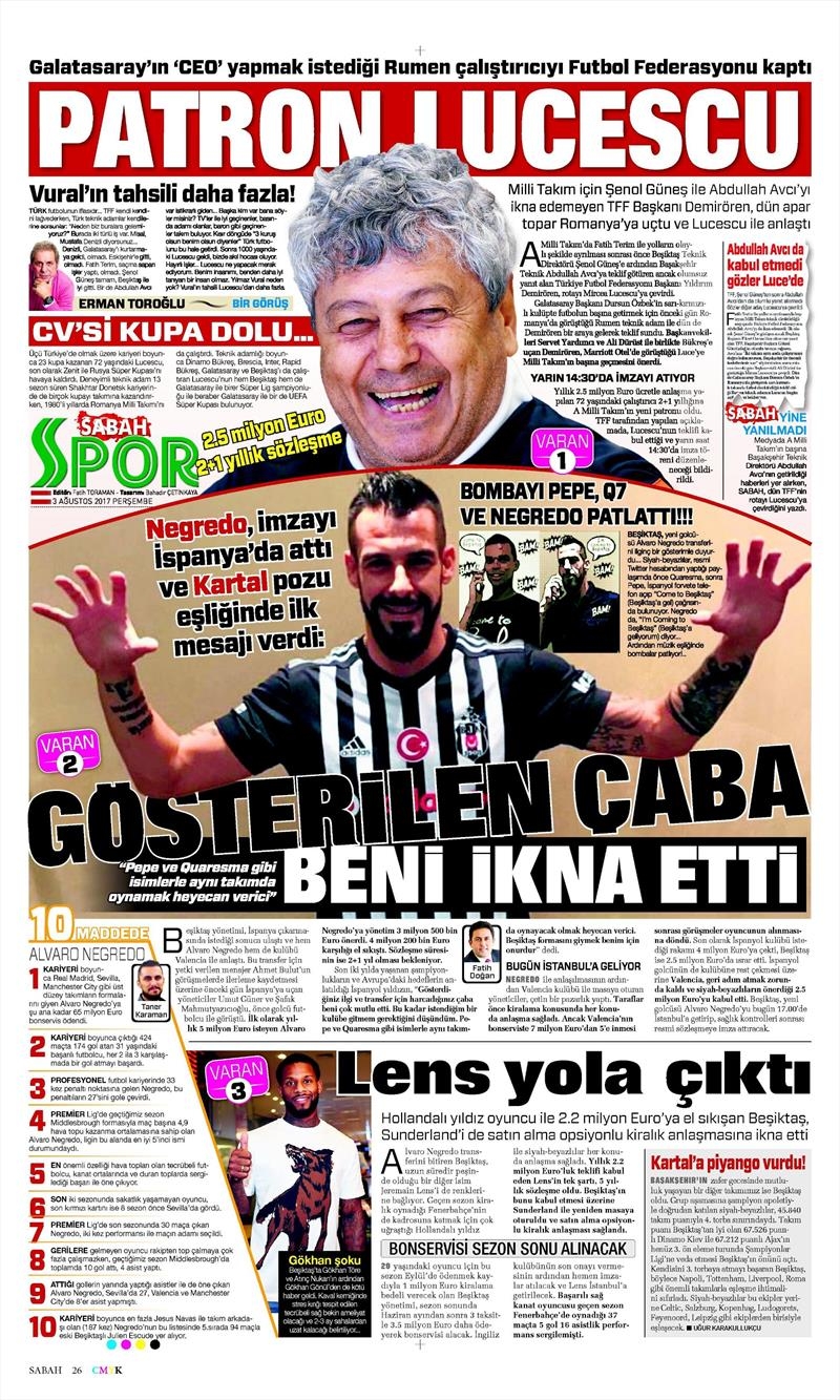 03 Ağustos 2017 | Gazetelerin Beşiktaş Manşetleri - Görsel 10