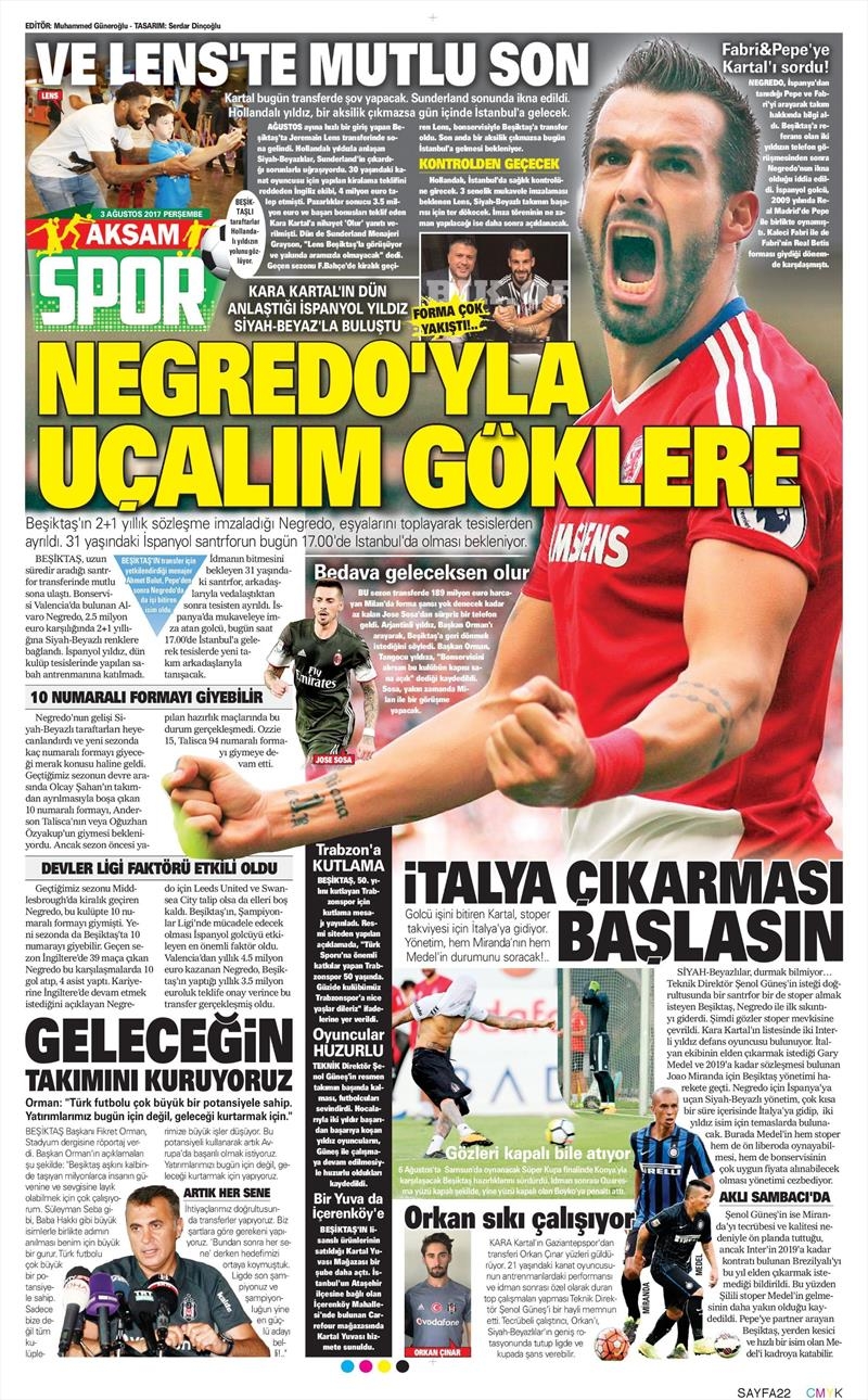 03 Ağustos 2017 | Gazetelerin Beşiktaş Manşetleri - Görsel 2