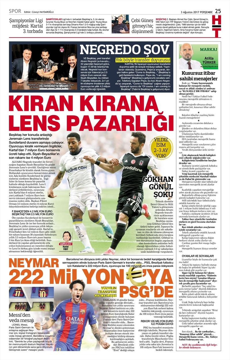 03 Ağustos 2017 | Gazetelerin Beşiktaş Manşetleri - Görsel 7