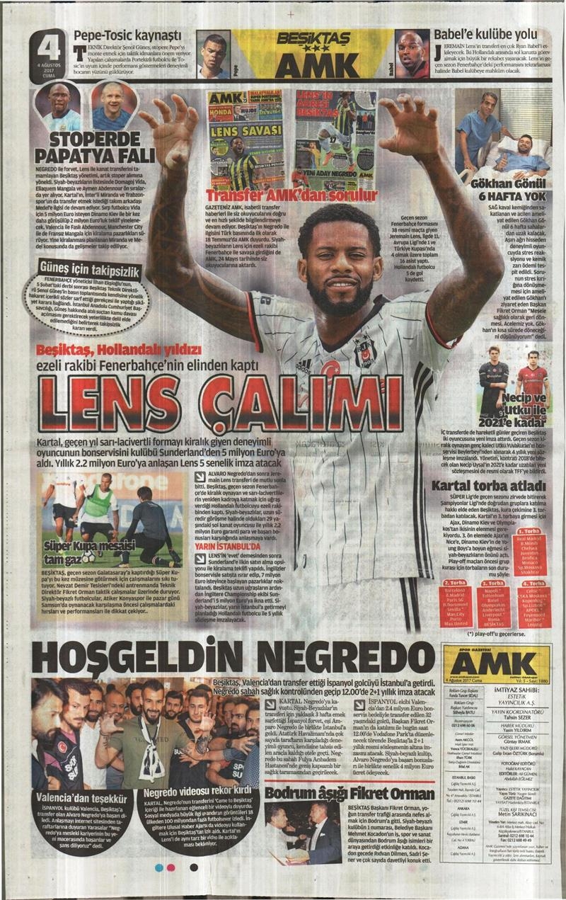 4 Ağustos 2017 | İşte gazetelerin Beşiktaş manşetleri - Görsel 1