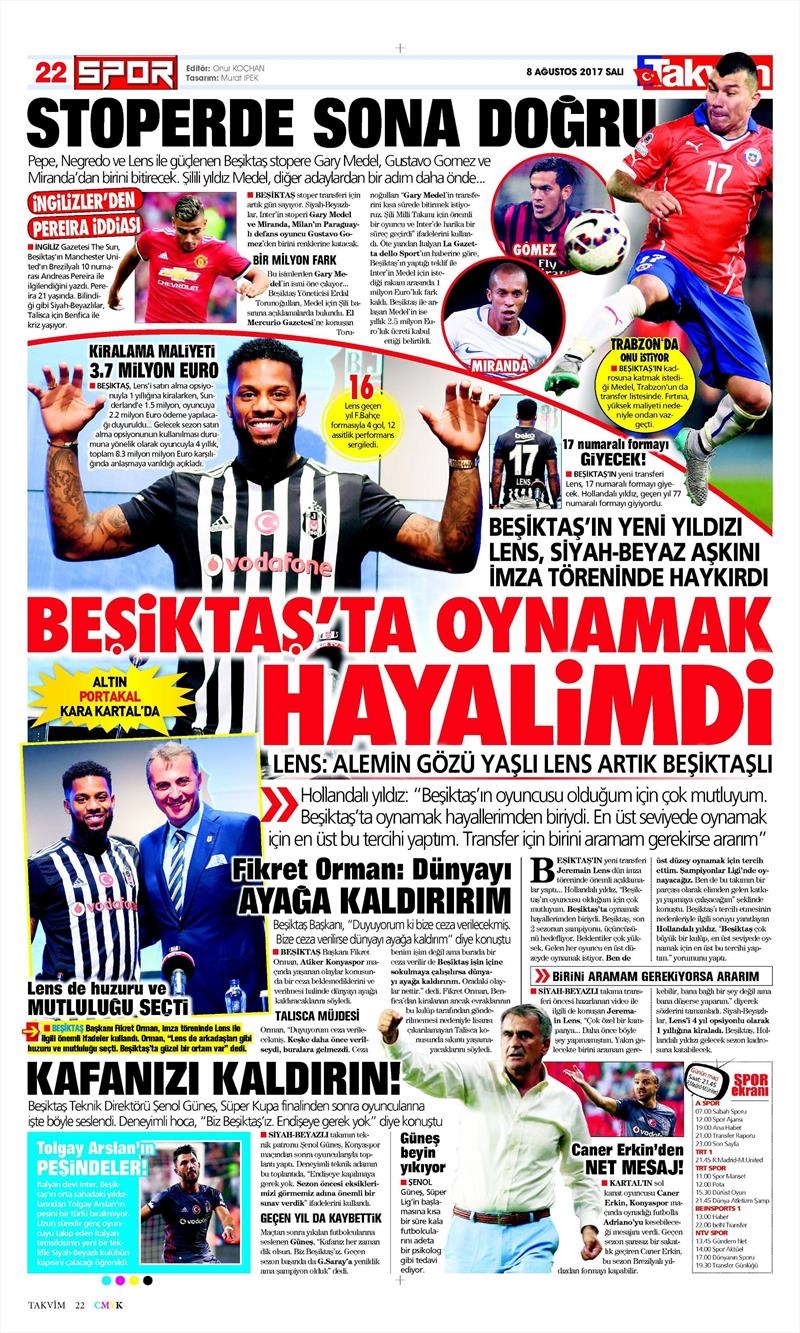 8 Ağustos 2017 | İşte gazetelerin Beşiktaş manşetleri - Görsel 16