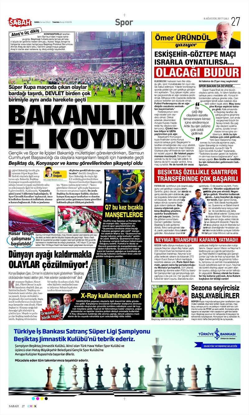 8 Ağustos 2017 | İşte gazetelerin Beşiktaş manşetleri - Görsel 17