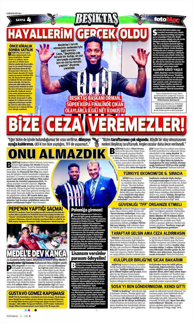 8 Ağustos 2017 | İşte gazetelerin Beşiktaş manşetleri - Görsel 6