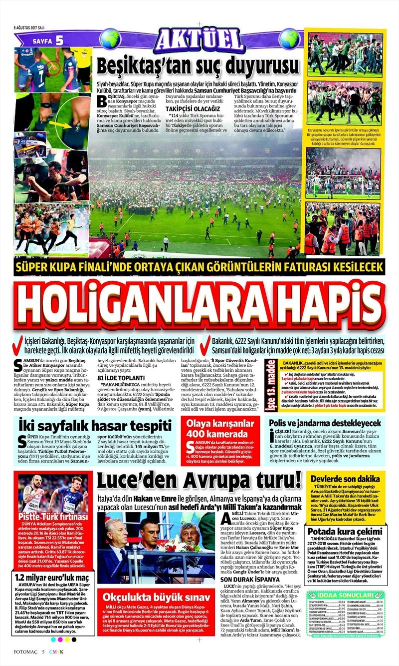8 Ağustos 2017 | İşte gazetelerin Beşiktaş manşetleri - Görsel 7