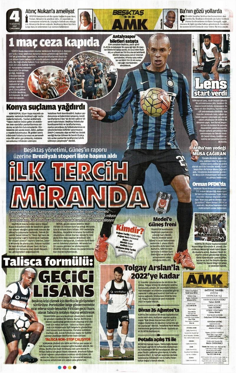 9 Ağustos 2017 | İşte gazetelerin Beşiktaş manşetleri - Görsel 1