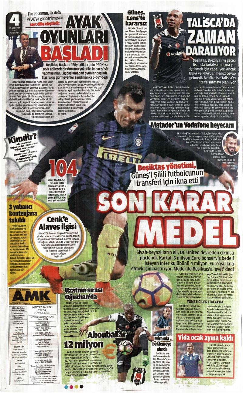 10 Ağustos 2017 | İşte gazetelerin Beşiktaş manşetleri - Görsel 1
