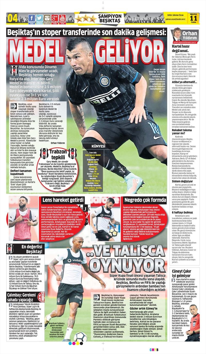11 Ağustos 2017 | İşte gazetelerin Beşiktaş manşetleri - Görsel 4