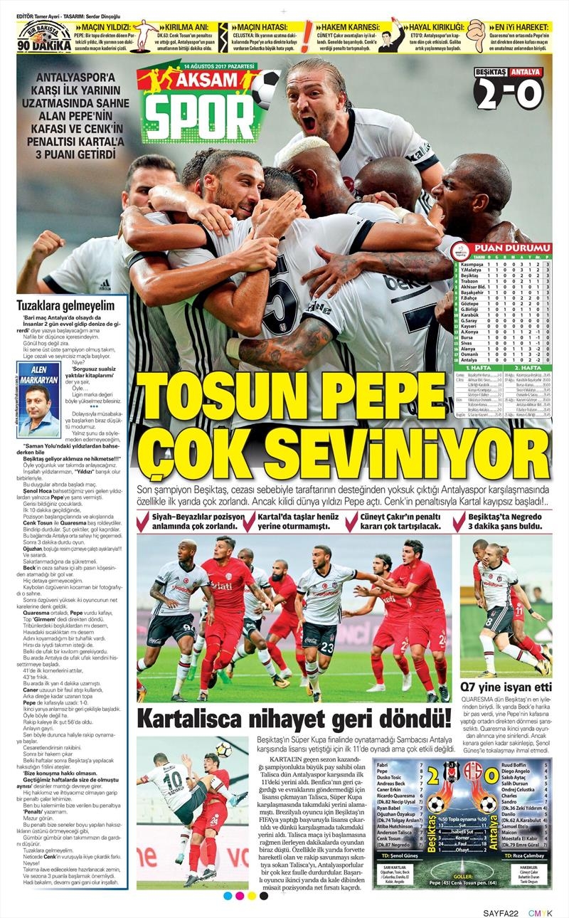 14 Ağustos 2017 | Gazetelerin Beşiktaş Manşetleri - Görsel 1